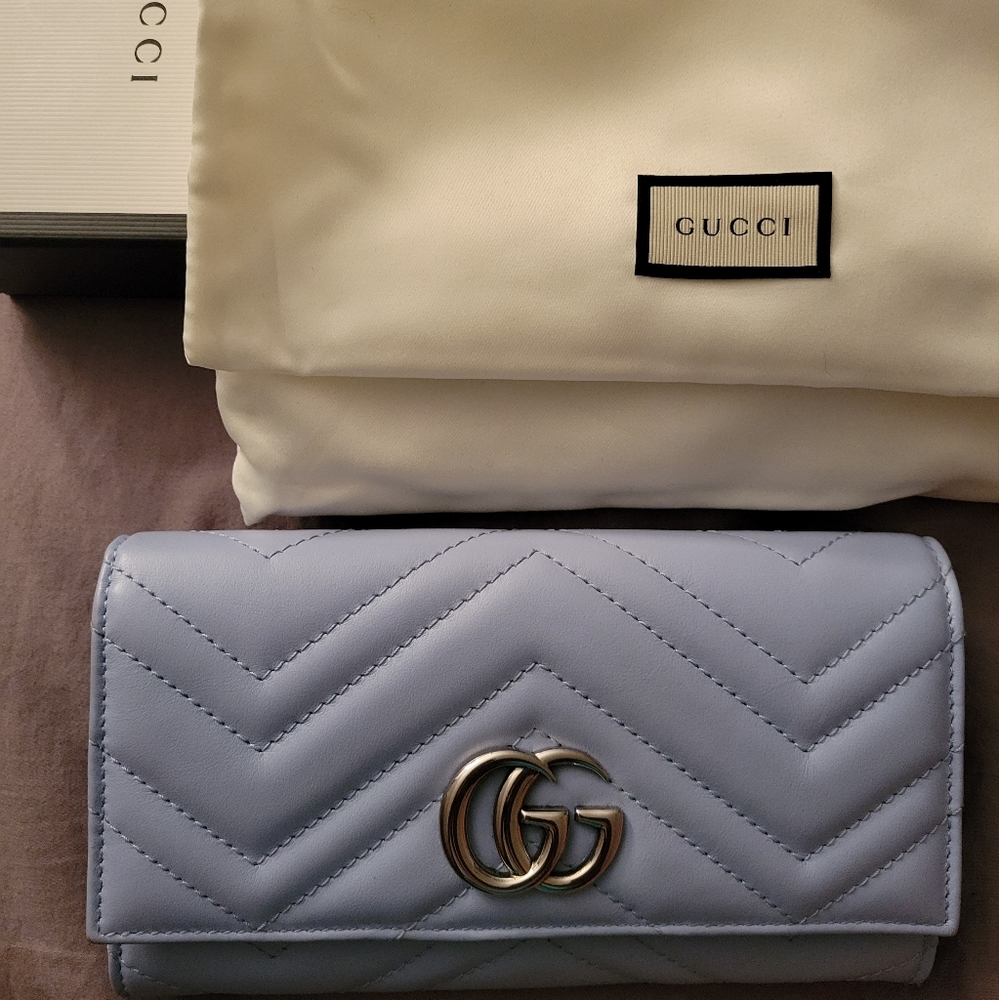 GUCCI Long Wallet Marmont Light Blue with Box